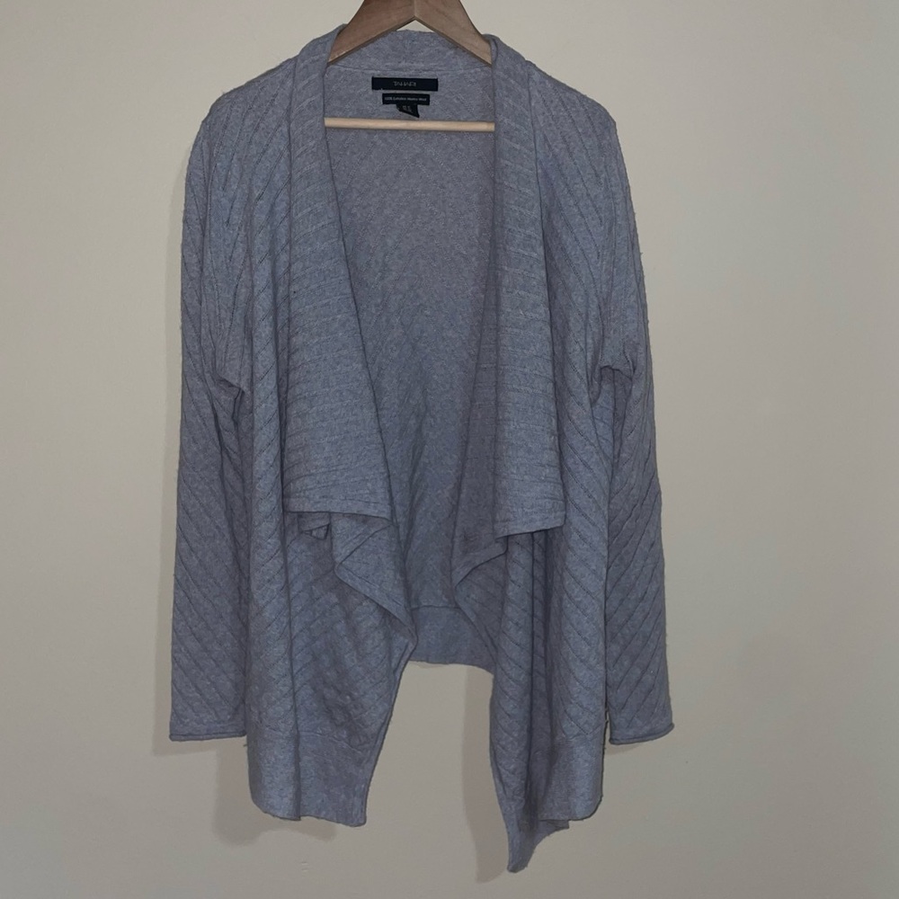 Tahari 100% Merino Wool Draped Open Front Cardigan Gray Xl Soft Lightweight